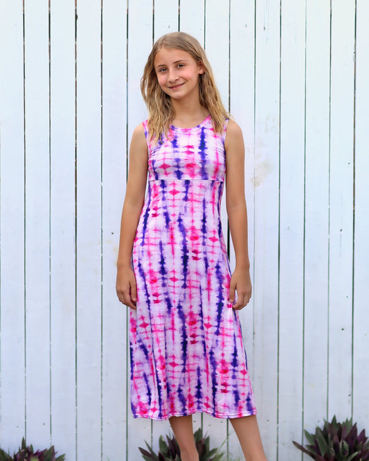 Purple and Hot Pink Tie Dye Maxi Dress - Girls Dress - Maxi Dress - Birthday Dress - Party Dress - Tie Dye Maxi Dress