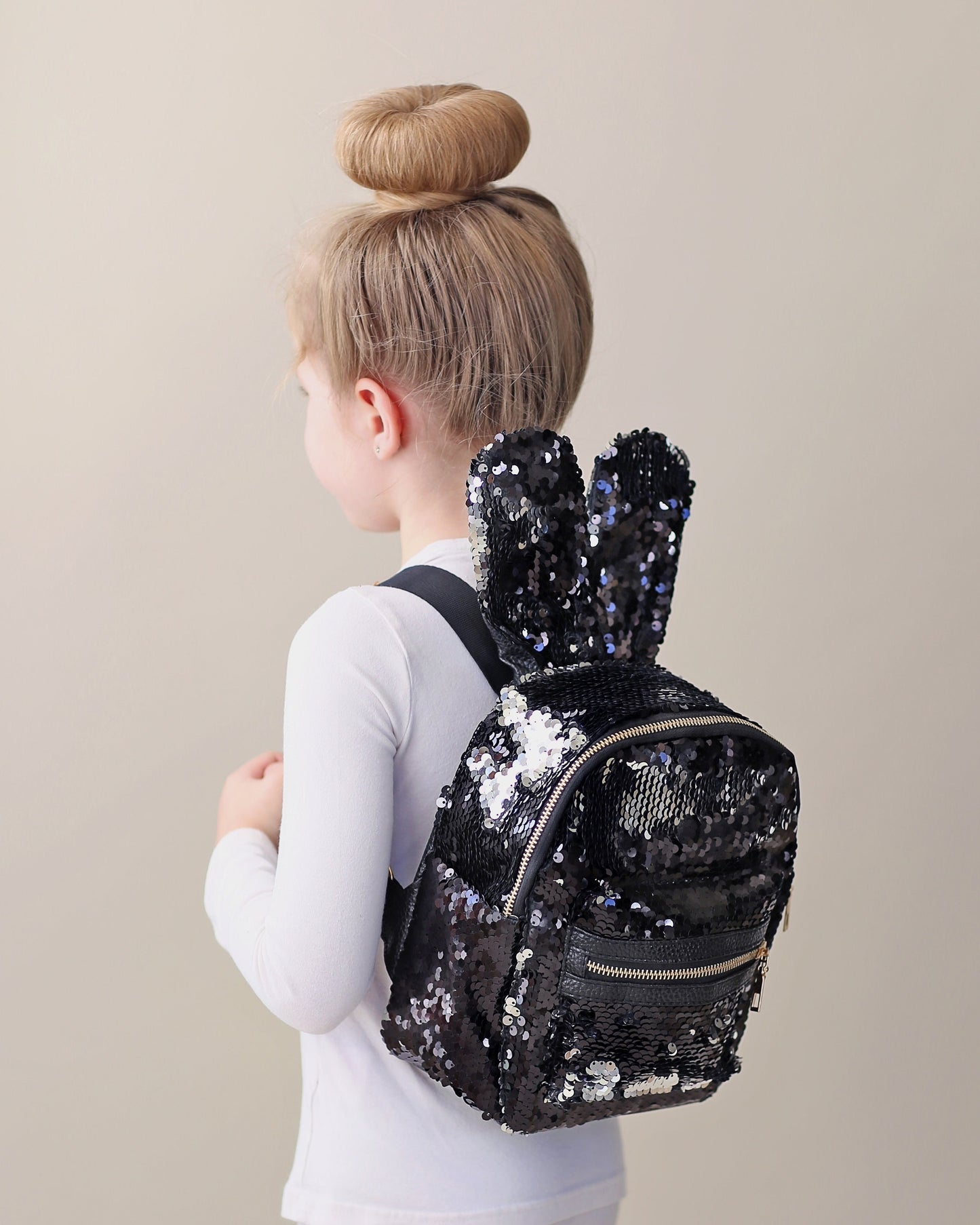 Black and Silver Bunny Backpack - Bunny Backpack - Bunny Bag - Reversible Sequin Backpack - Sequin Backpack - Sequin Bag