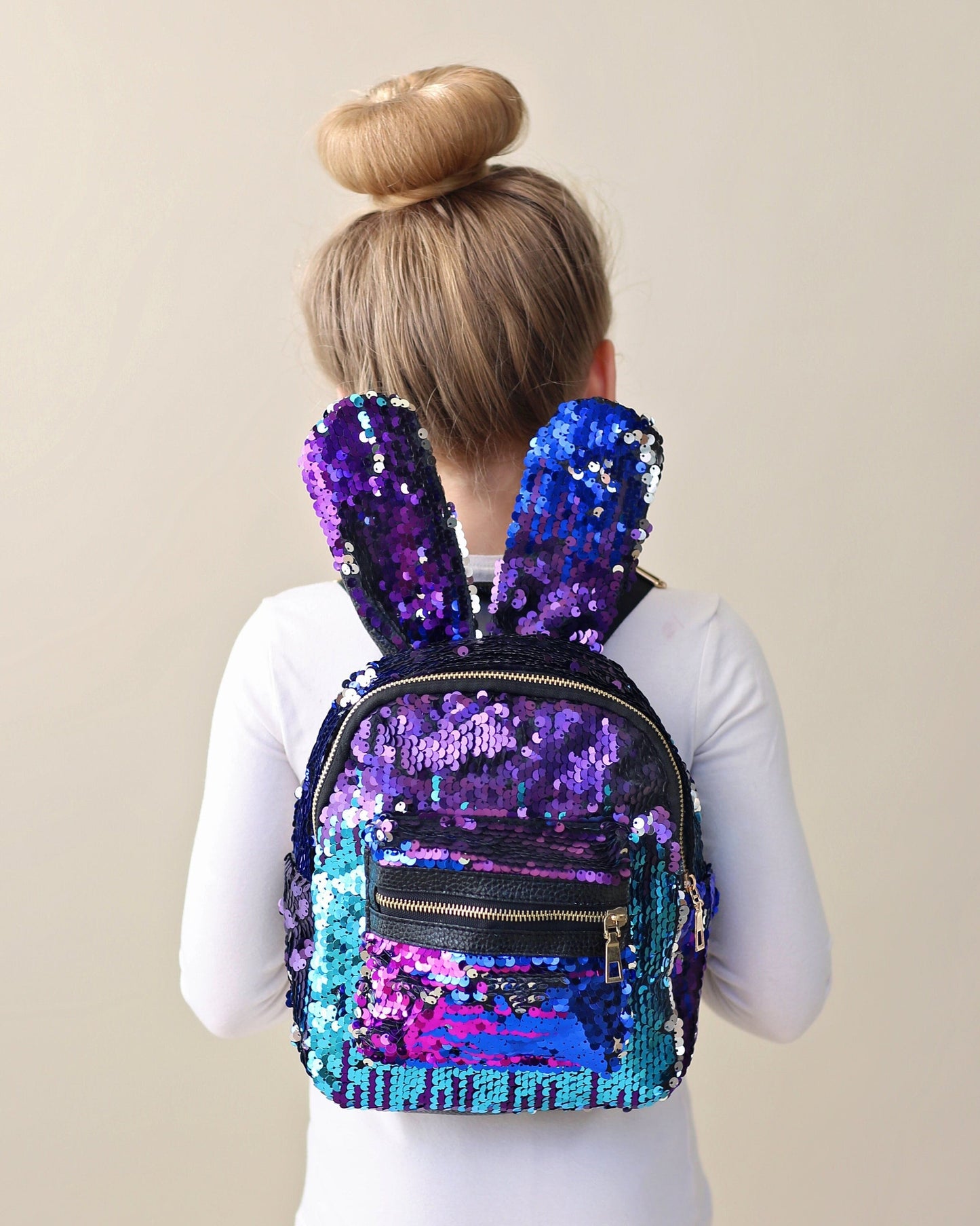Blue and Purple Bunny Backpack - Bunny Backpack - Bunny Bag - Reversible Sequin Backpack - Sequin Backpack - Sequin Bag