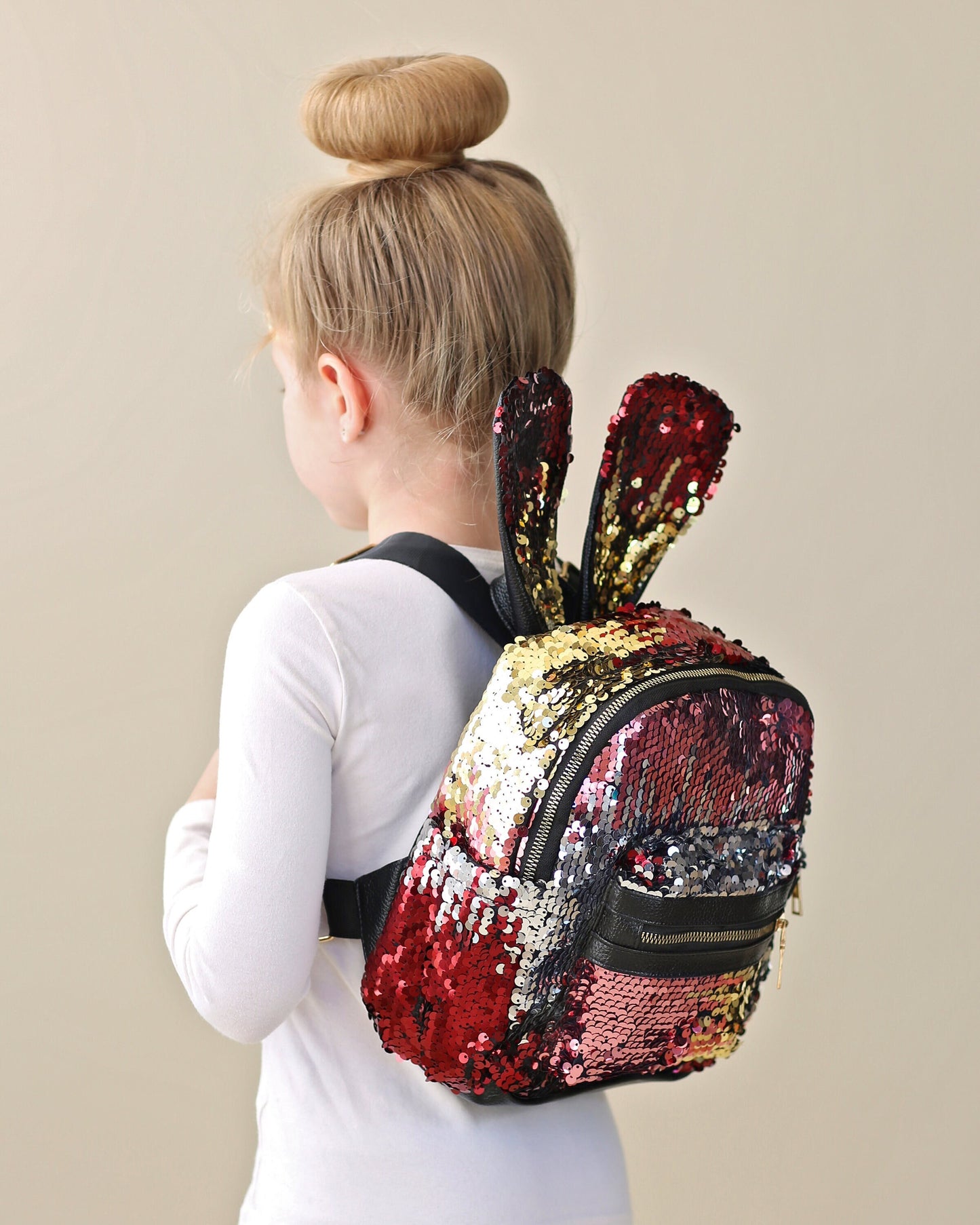 Pink and Gold Bunny Backpack - Bunny Backpack - Bunny Bag - Reversible Sequin Backpack - Sequin Backpack - Sequin Bag