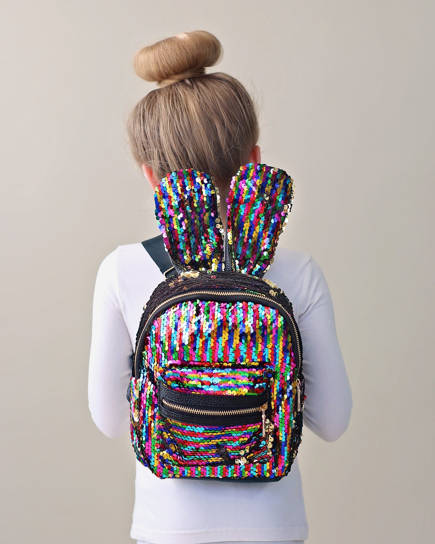 Rainbow Bunny Backpack - Bunny Backpack - Bunny Bag - Reversible Sequin Backpack - Sequin Backpack - Sequin Bag