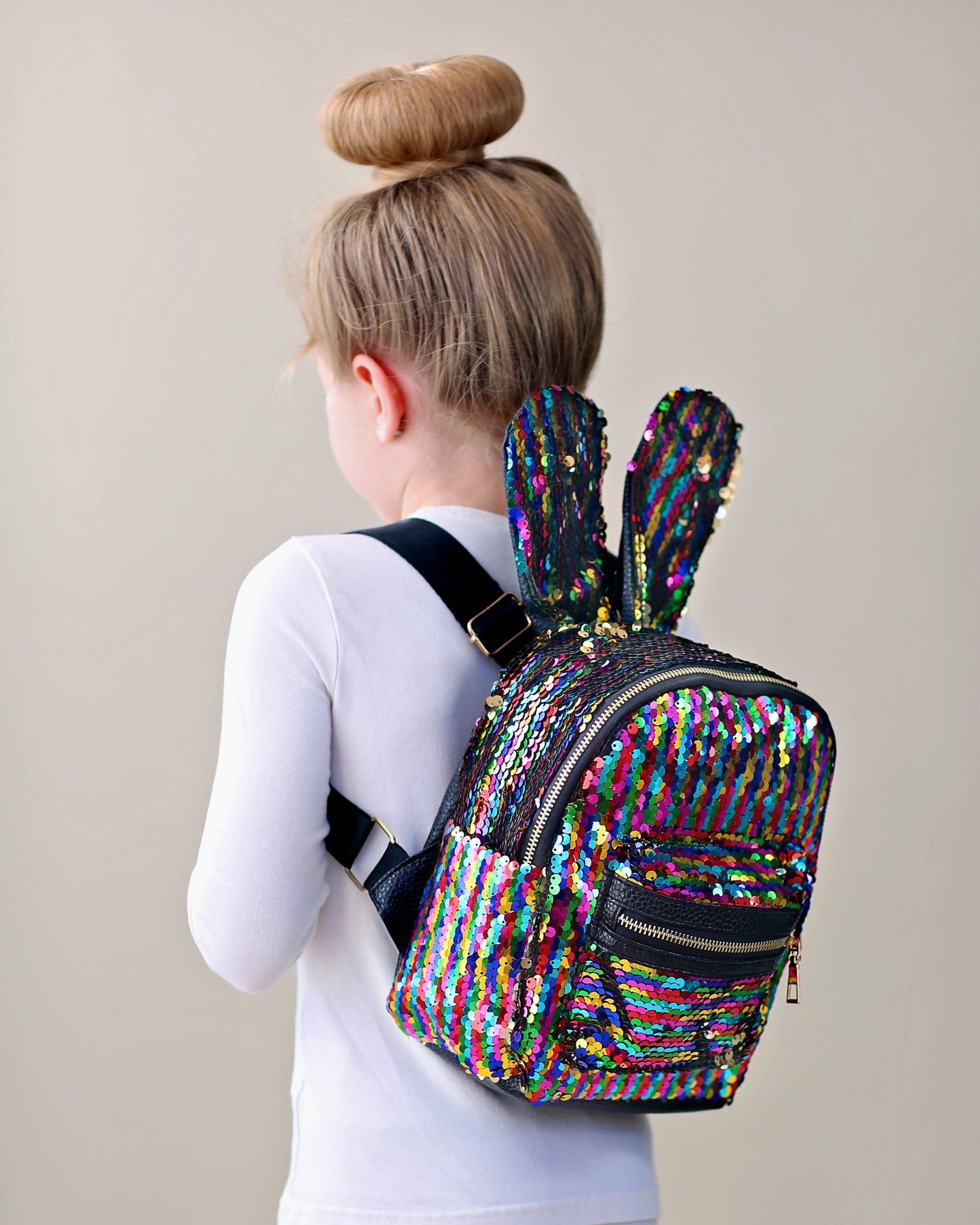 Rainbow Bunny Backpack - Bunny Backpack - Bunny Bag - Reversible Sequin Backpack - Sequin Backpack - Sequin Bag