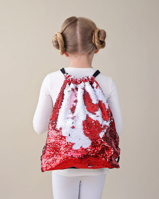 Red and White Sequin Backpack - Sequin Backpack - Sequin Bag - Reversible Sequin Backpack - Drawstring Flip Sequin Backpack - Sequin Bag