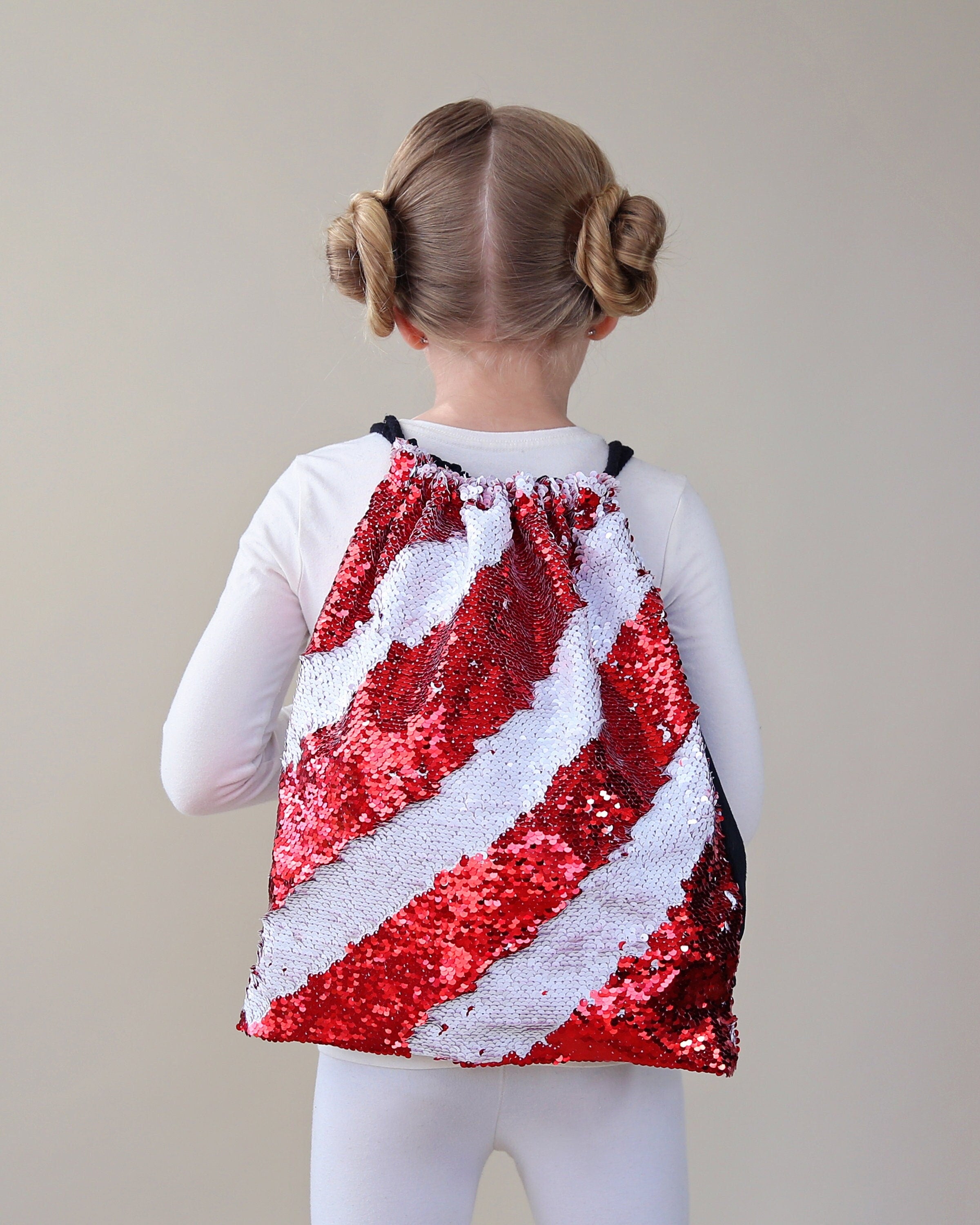 Red and White Sequin Backpack - Sequin Backpack - Sequin Bag - Reversible Sequin Backpack - Drawstring Flip Sequin Backpack - Sequin Bag