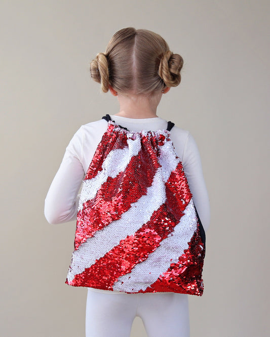 Red and White Sequin Backpack - Sequin Backpack - Sequin Bag - Reversible Sequin Backpack - Drawstring Flip Sequin Backpack - Sequin Bag