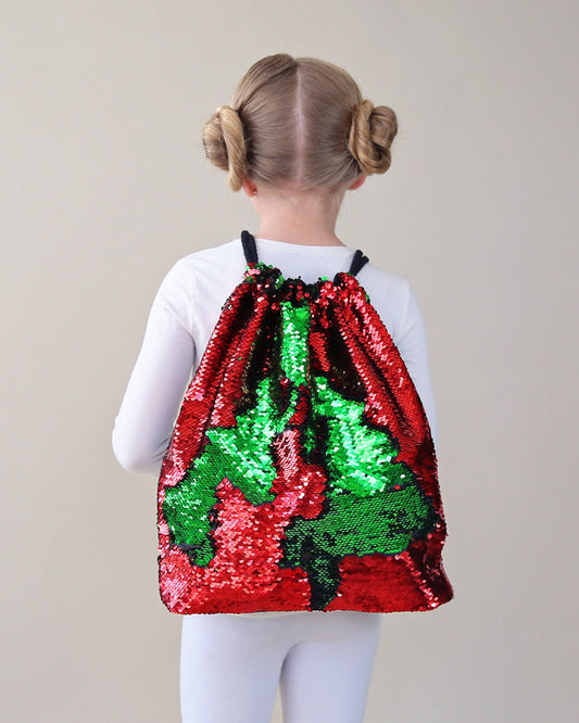 Red and Green Sequin Backpack - Sequin Backpack - Sequin Bag - Reversible Sequin Backpack - Drawstring Flip Sequin Backpack - Sequin Bag