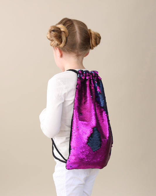 Navy and Hot Pink Sequin Backpack - Sequin Backpack - Sequin Bag - Reversible Sequin Backpack - Drawstring Flip Sequin Backpack - Sequin Bag