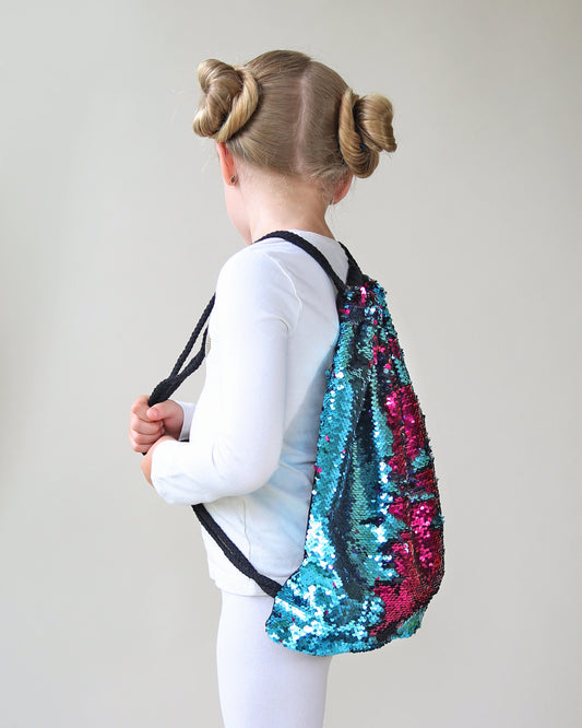 Turquoise and Hot Pink Sequin Backpack - Sequin Backpack - Sequin Bag - Reversible Sequin Backpack - Drawstring Flip Sequin Backpack