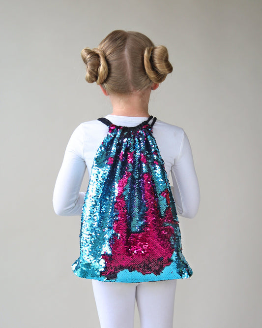 Turquoise and Hot Pink Sequin Backpack - Sequin Backpack - Sequin Bag - Reversible Sequin Backpack - Drawstring Flip Sequin Backpack