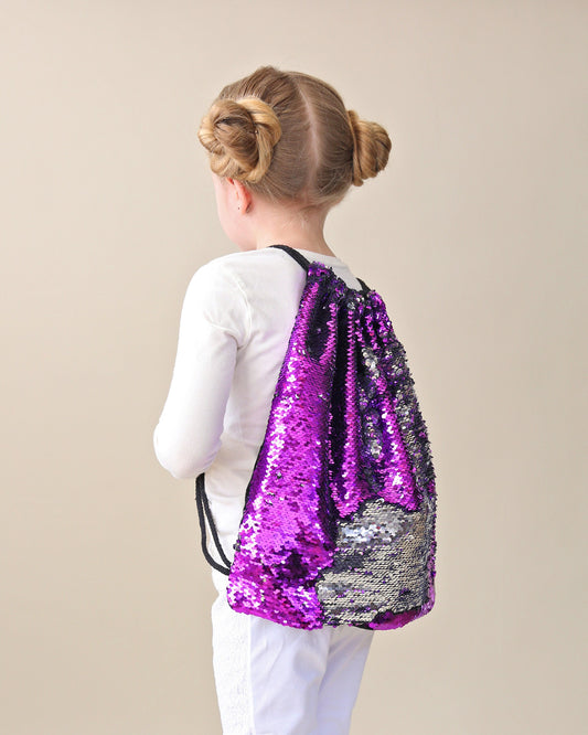 Purple and Silver Sequin Backpack - Sequin Backpack - Sequin Bag - Reversible Sequin Backpack - Drawstring Flip Sequin Backpack