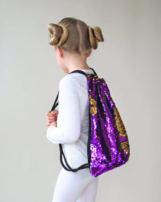 Purple and Gold Sequin Backpack - Sequin Backpack - Sequin Bag - Reversible Sequin Backpack - Drawstring Flip Sequin Backpack