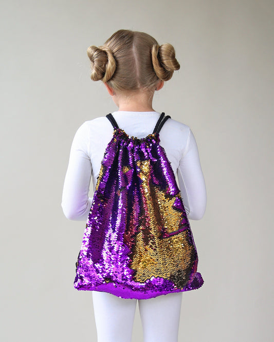 Purple and Gold Sequin Backpack - Sequin Backpack - Sequin Bag - Reversible Sequin Backpack - Drawstring Flip Sequin Backpack