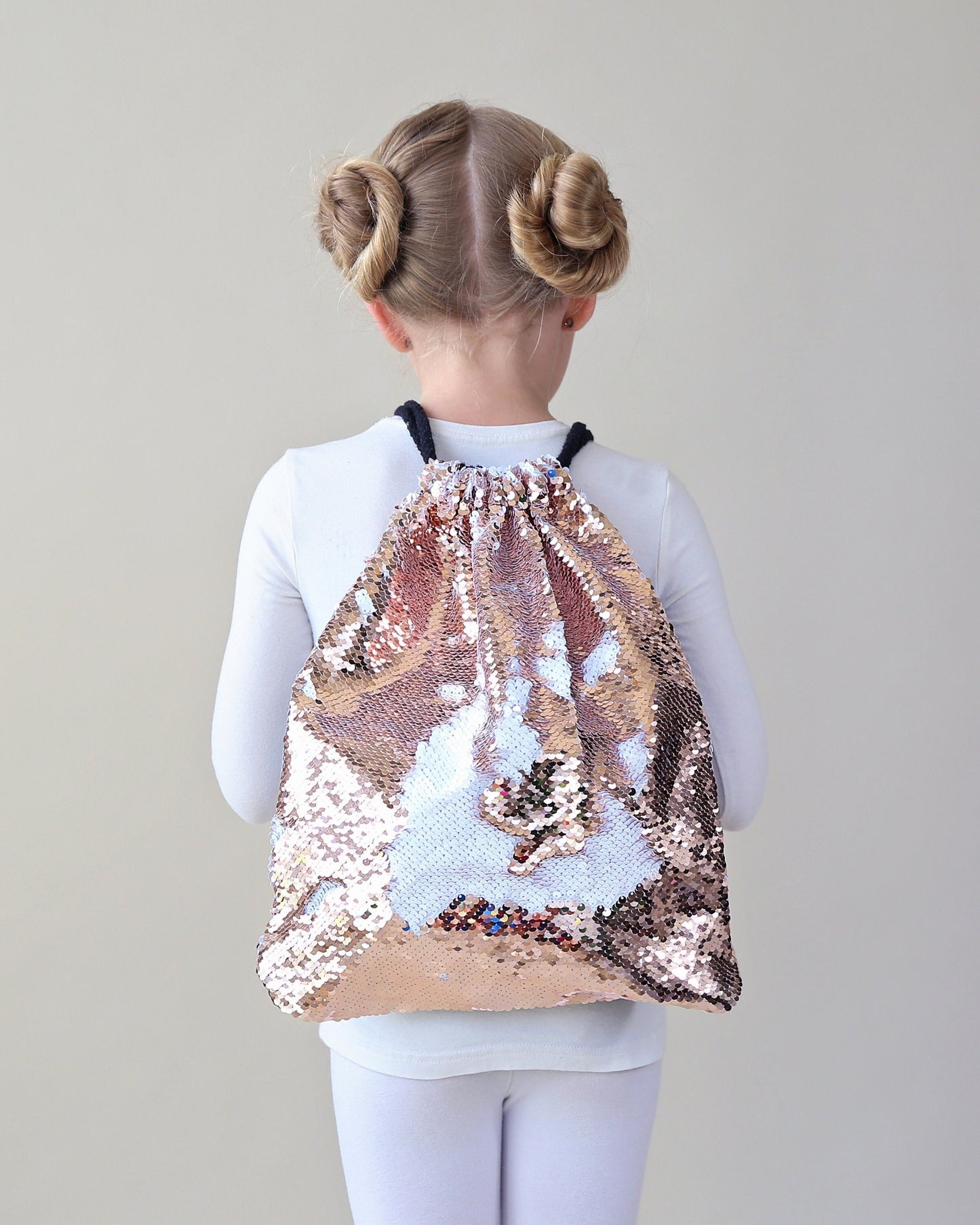 Rose Gold and White Sequin Backpack - Sequin Backpack - Sequin Bag - Reversible Sequin Backpack - Drawstring Flip Sequin Backpack