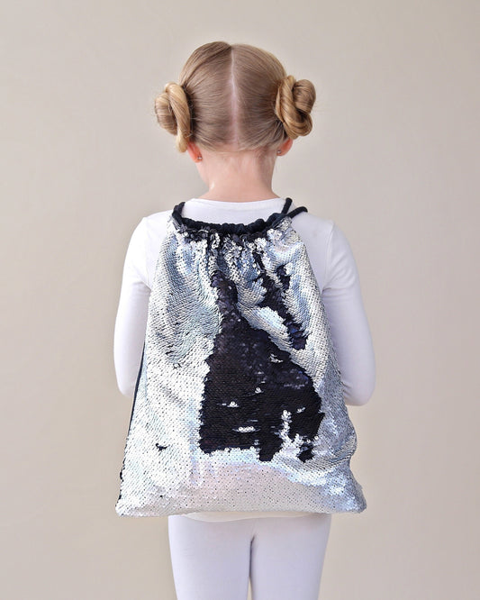 Black and Silver Sequin Backpack - Sequin Backpack - Sequin Bag - Reversible Sequin Backpack - Drawstring Flip Sequin Backpack
