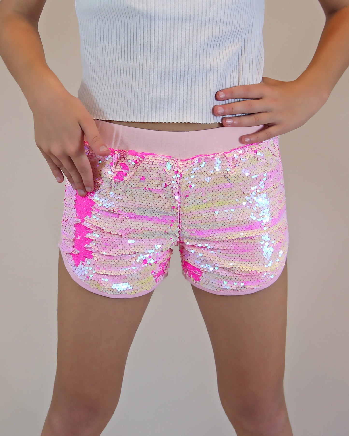 Flip Sequin Shorts in Ballerina and Neon Pink