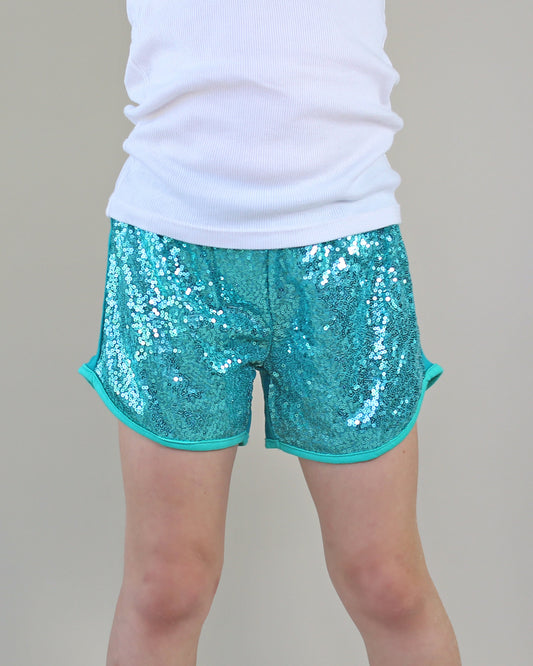 Sequin Shorts in Teal