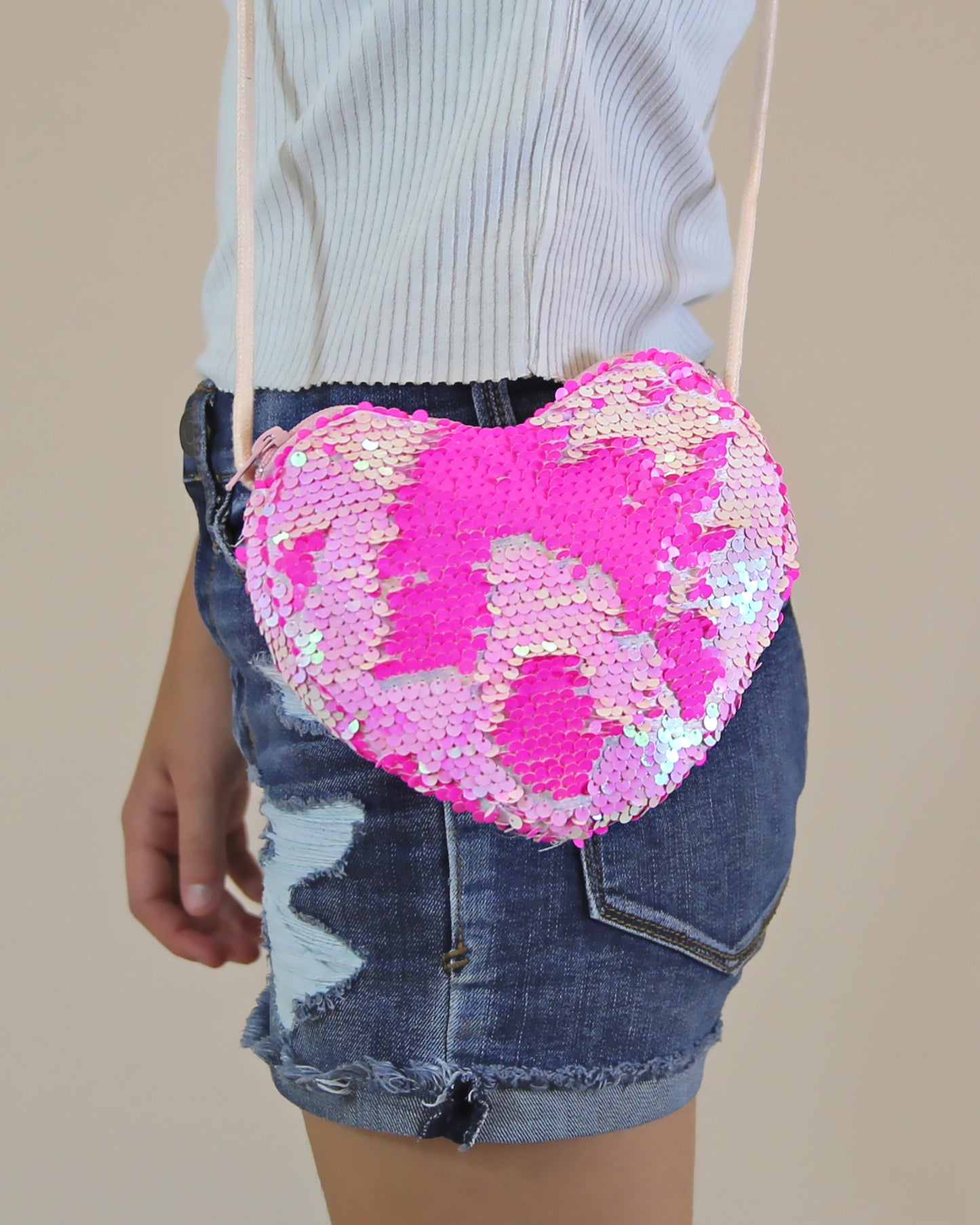 Pink Heart Sequin Purse - Flip Sequin Heart Bag - Girls Heart Purse - Neon Pink and Hot Pink Flip Heart Bag