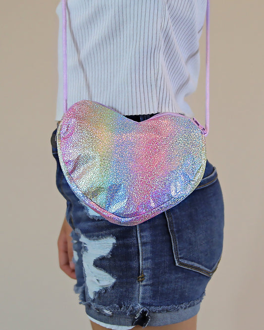 Pastel Metallic Heart Purse - Metallic Heart Bag - Girls Heart Purse - Pastel Rainbow Heart Bag