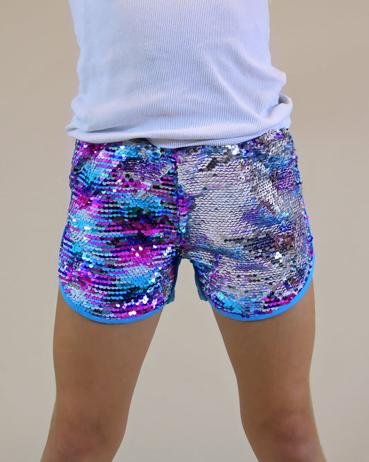 Flip Sequin Shorts in Turquoise and Hot Pink Mix