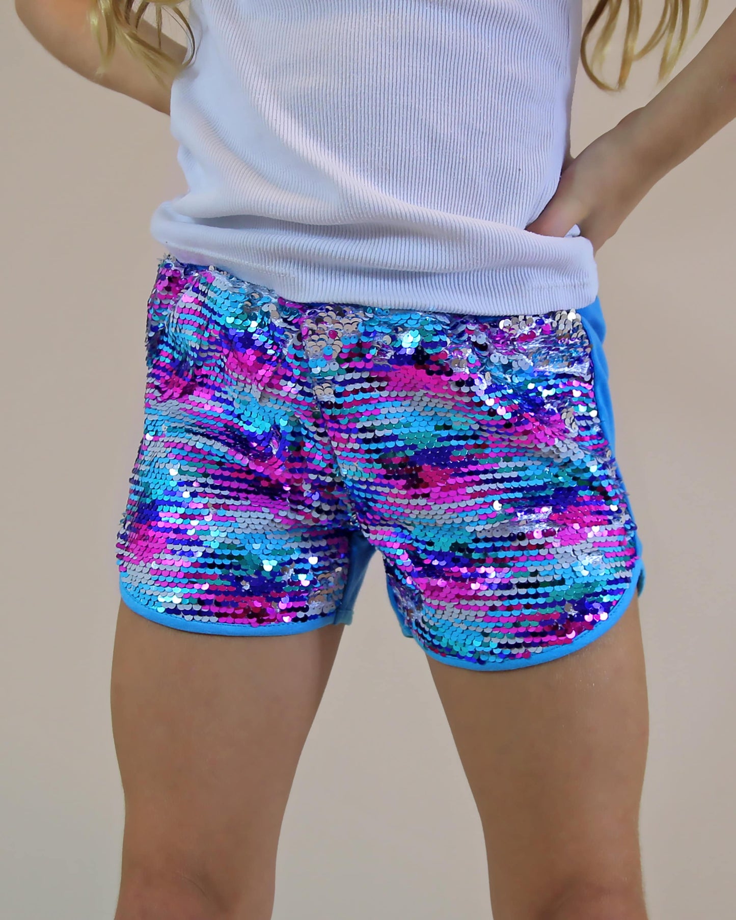 Flip Sequin Shorts in Turquoise and Hot Pink Mix