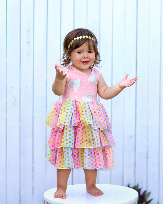 Tutu Dress in Polka Dot Rainbows