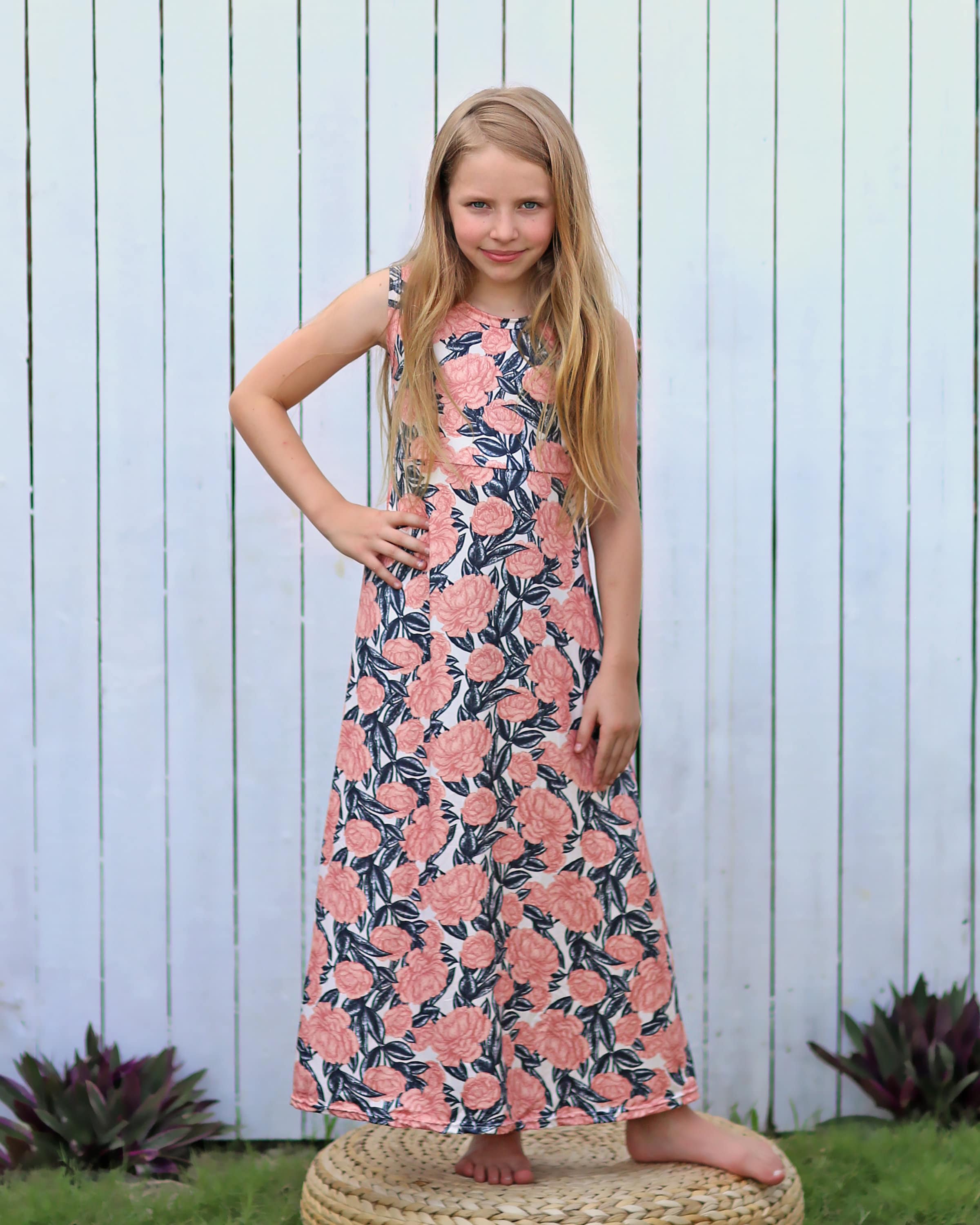 Black and Pink Roses Maxi Dress - Girls Dress - Maxi Dress - Birthday Dress - Party Dress - Roses Maxi Dress
