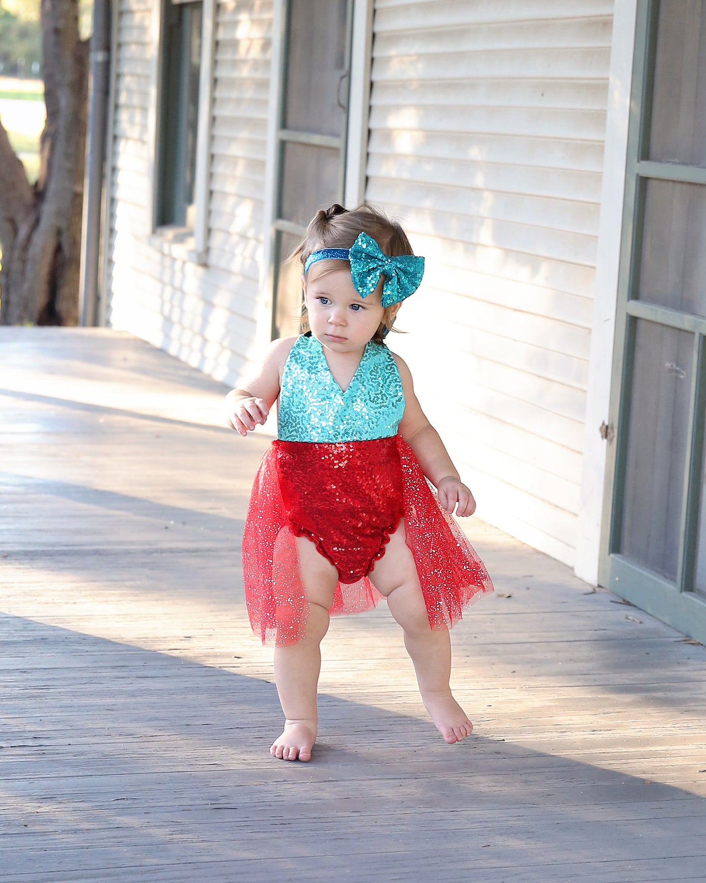 Romper - Tulle skirted, Skirted, Sequin Top Romper - Sequin Romper - Princess - Birthday Romper - Photoshoot - Red and Teal Romper