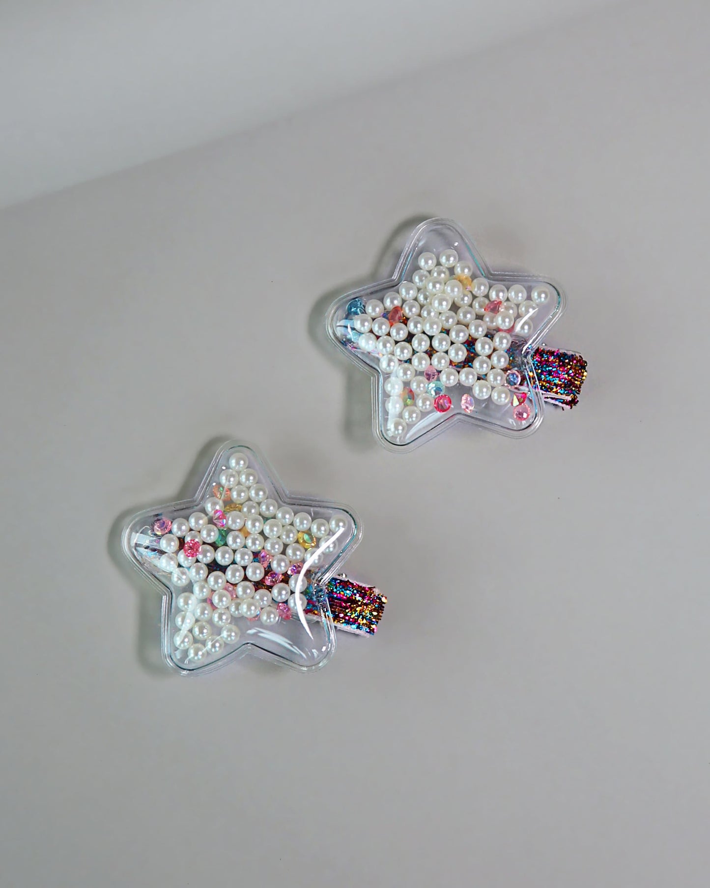 Star White Pearl Shaker Hair Clip Pair - Confetti Hair Clips - Rainbow Hair Clips - Clear Shaker Hair Clips - Pigtail Clips