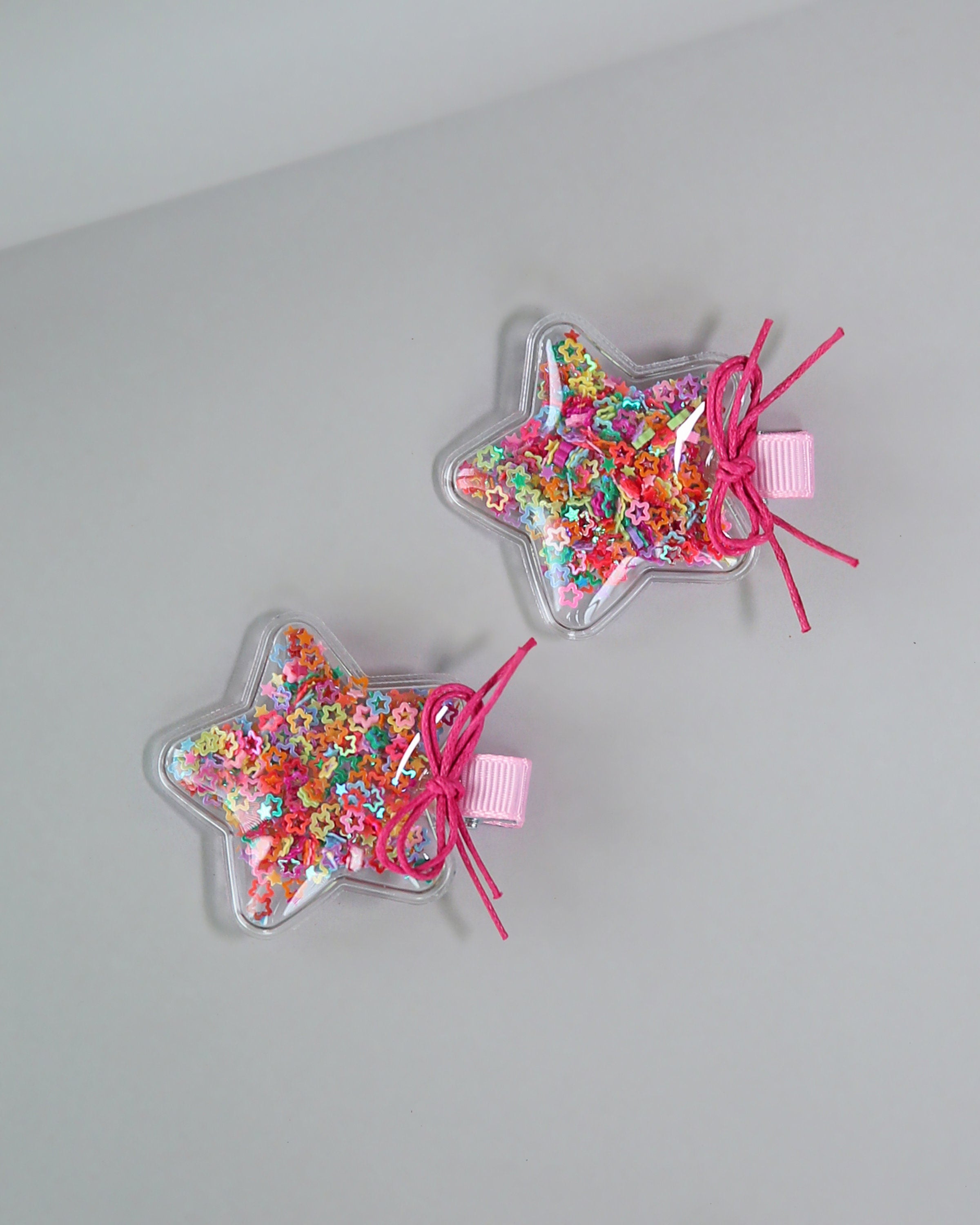 Rainbow Star Confetti Shaker Hair Clip Pair - Sequin Hair Clips -  Confetti Hair Clips - Clear Shaker Hair Clips - Pigtail Clips