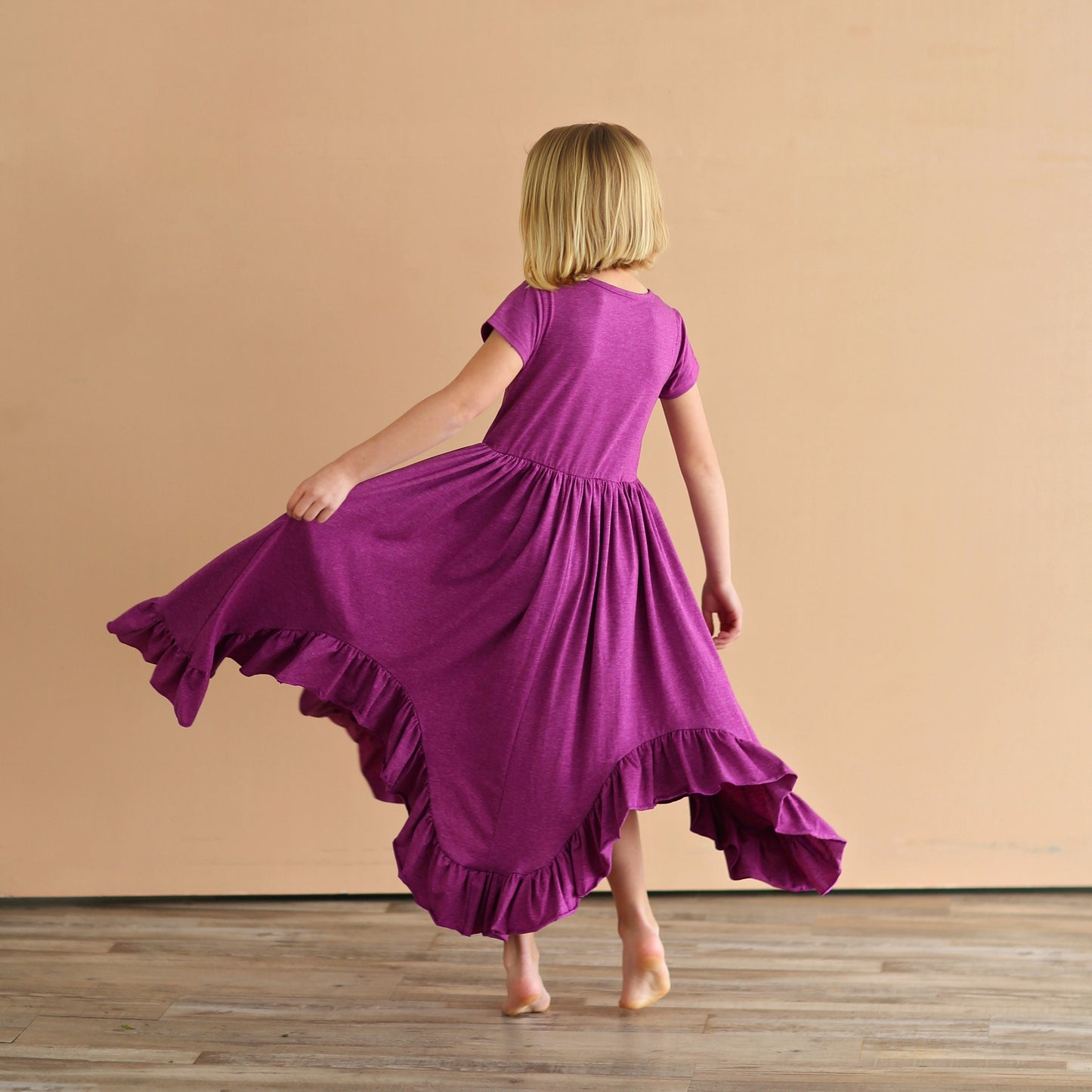 Plum Boho Dress - Long Ruffle Dress - High-low Hem Ruffle Dress - Full Skirt Red Dress - Purple Twirly Dress