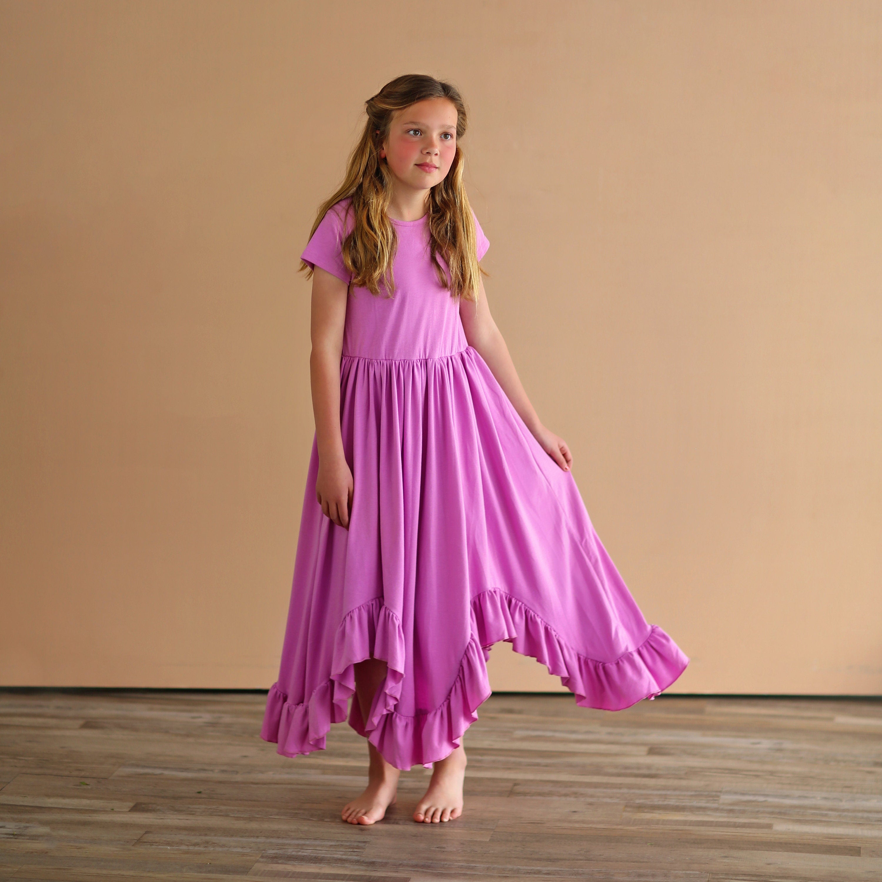 Lavender Boho Dress - Long Ruffle Dress - High-low Hem Ruffle Dress - Full Skirt Red Dress - Purple Twirly Dress
