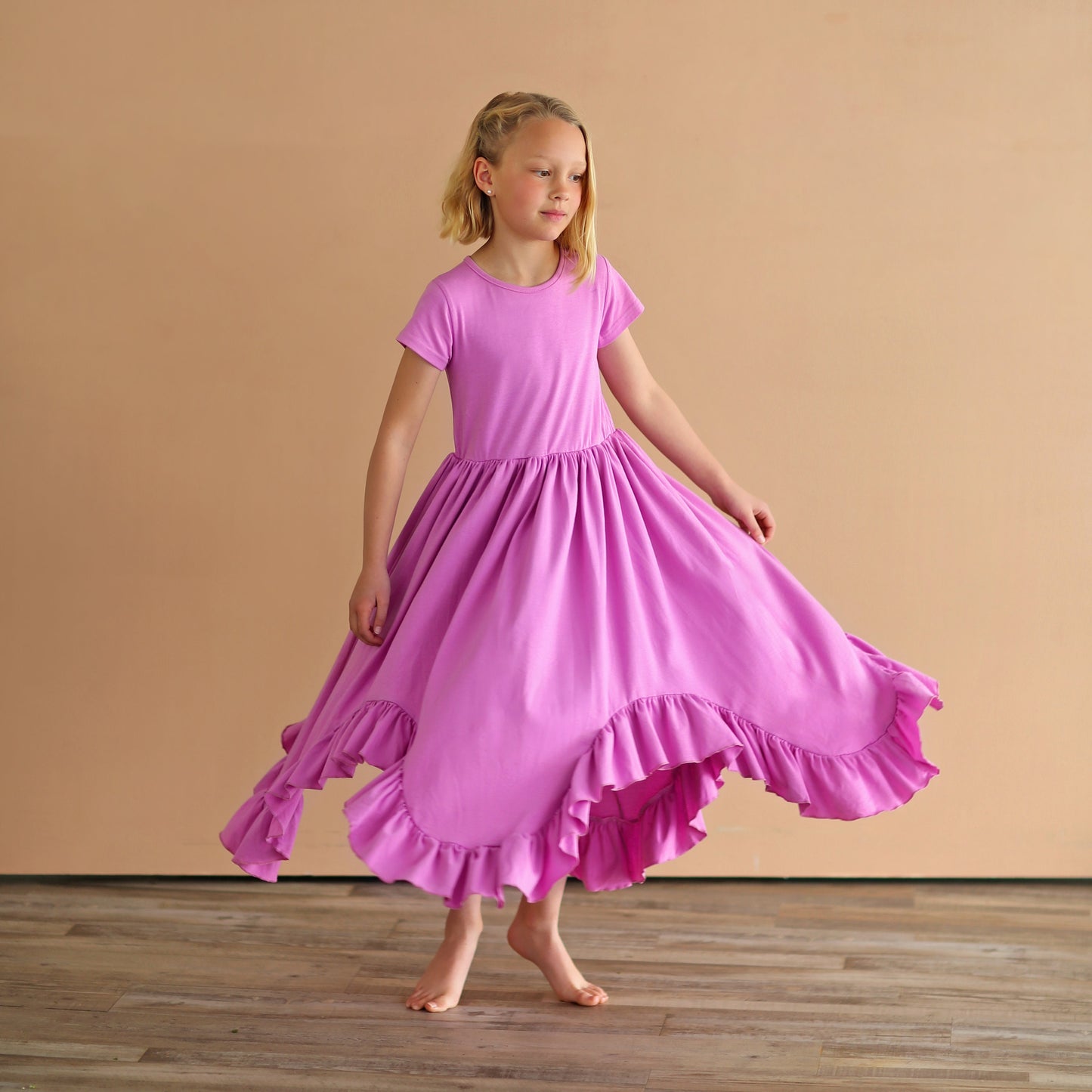 Lavender Boho Dress - Long Ruffle Dress - High-low Hem Ruffle Dress