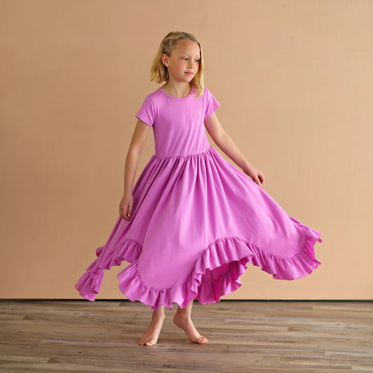 Lavender Boho Dress - Long Ruffle Dress - High-low Hem Ruffle Dress - Full Skirt Red Dress - Purple Twirly Dress