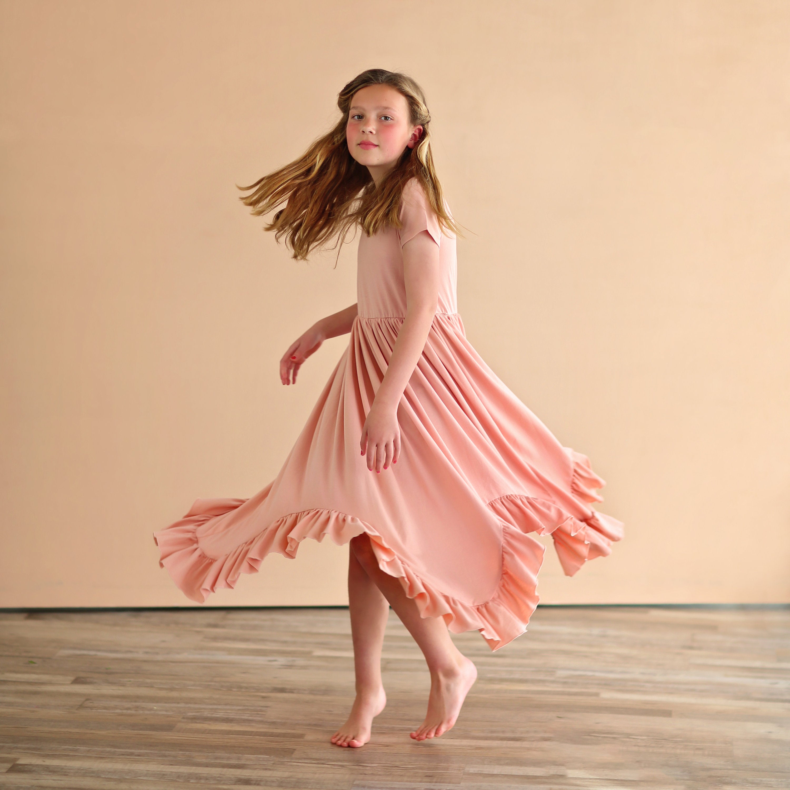 Blush Boho Dress - Long Ruffle Dress - High-low Hem Ruffle Dress - Full Skirt Red Dress - Blush Pink Twirly Dress
