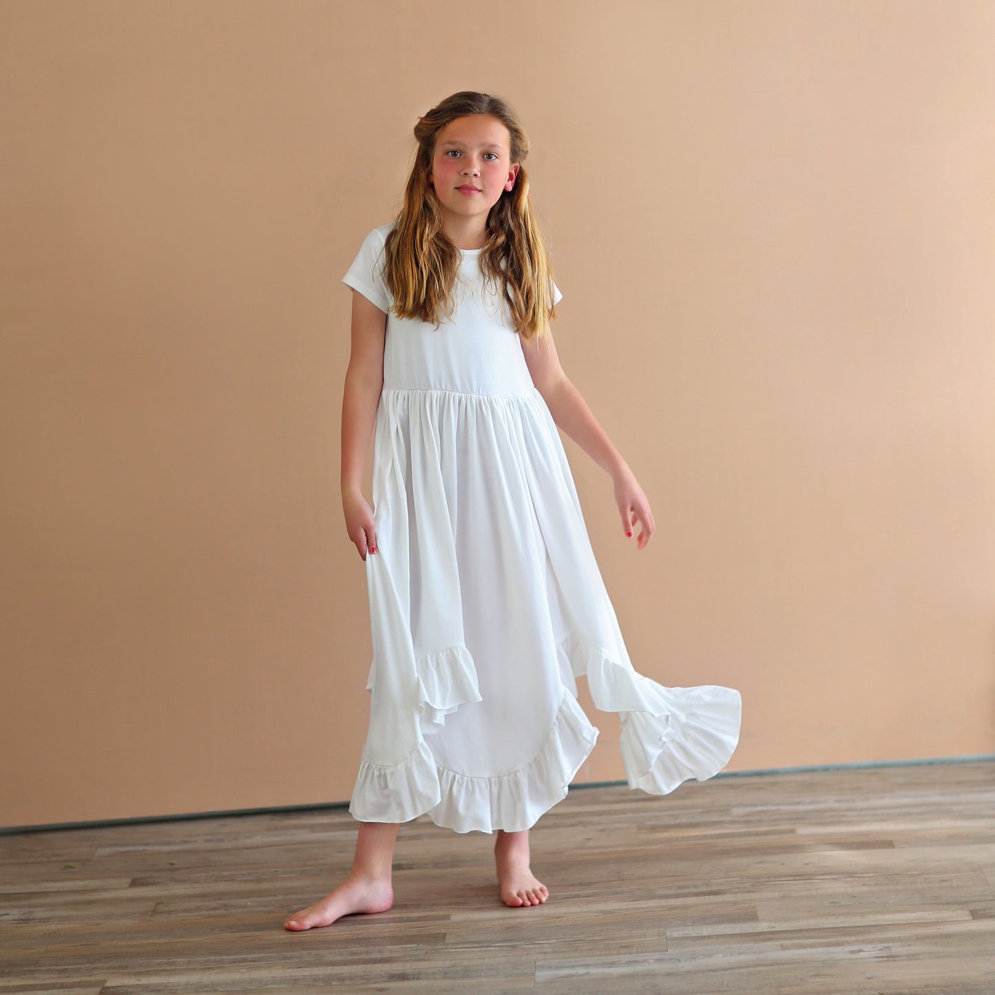 White Boho Dress - Long Ruffle Dress - High-low Hem Ruffle Dress - Full Skirt White Dress - White Twirly Dress