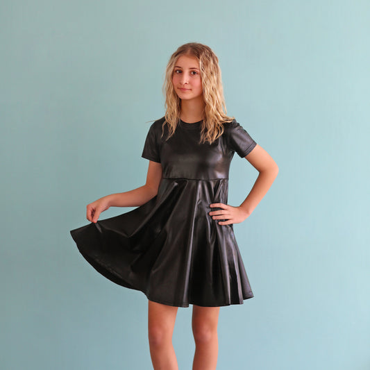 Black Metallic Dress - Metallic Twirly Dress - Twirly Dress - Birthday Dress - Party Dress - Black Dress