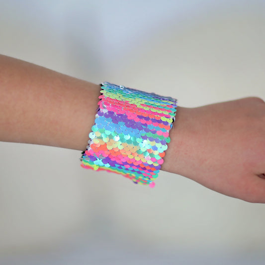 Magic Sequin Bracelet - Sequin Bracelet - Reversible Sequin Bracelet - Sequin Cuff- Neon Rainbow Bracelet