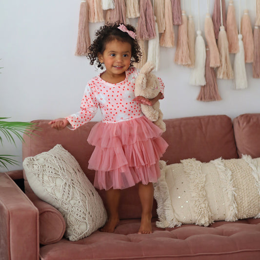 3/4 Sleeve Tutu Dress in Blush Floral