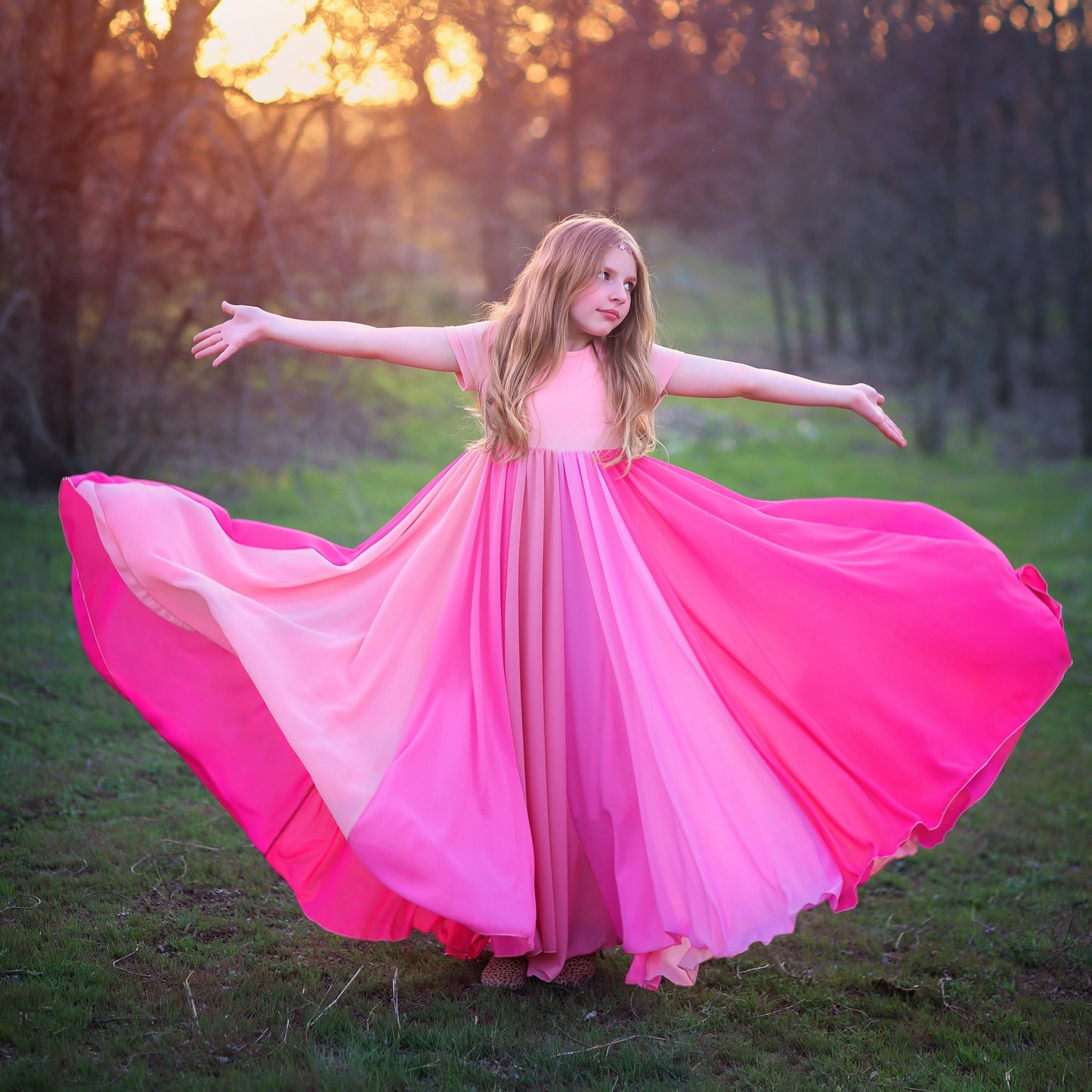 Shades of Pink Full Skirt Dress -Long Pink Dress -Pink Dress, Girls Bi Whitney Elizabeth Shades of Pink Full Skirt Dress -Long Pink Dress -Pink Dress, Girls Bi Whitney Elizabeth