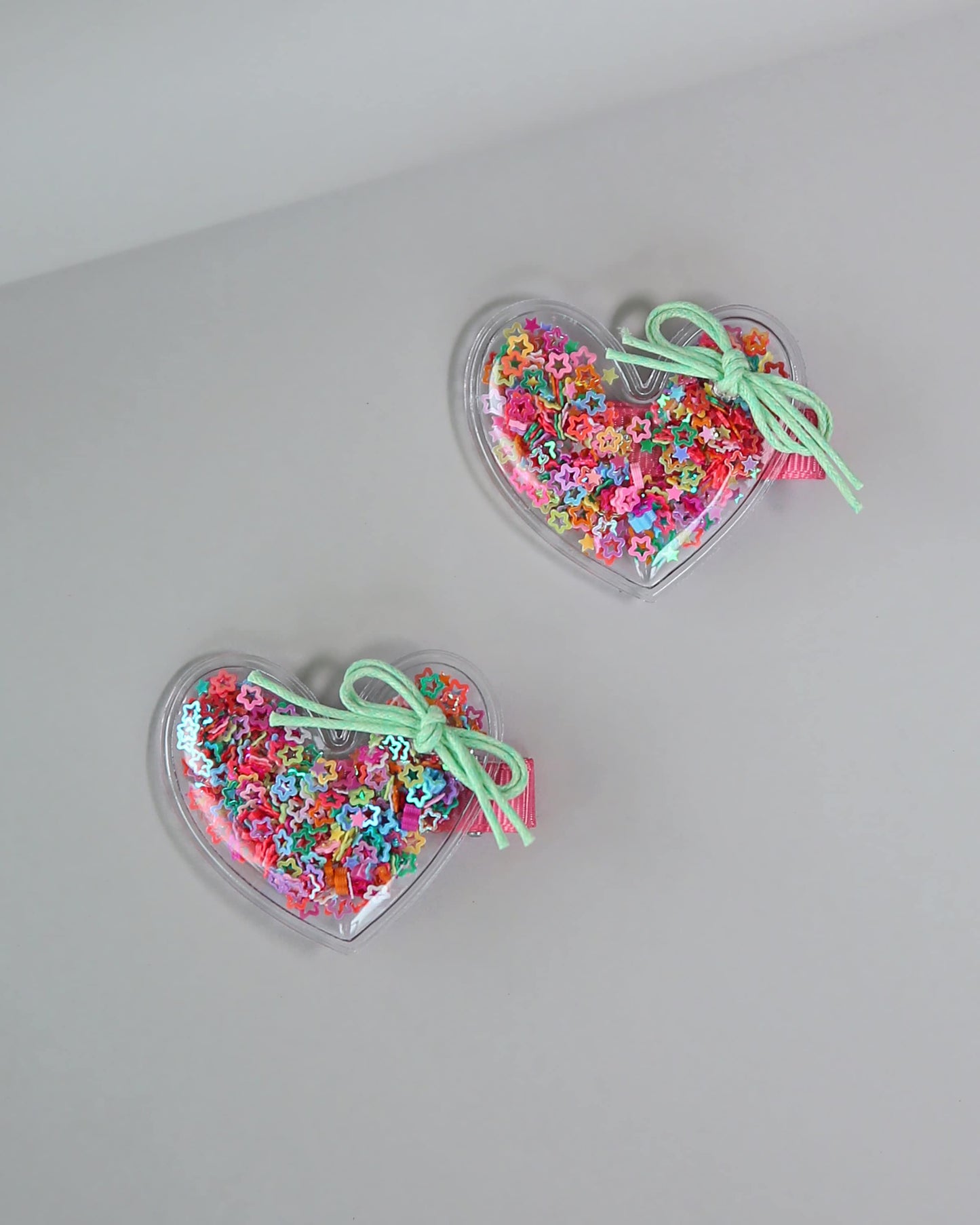 Heart Confetti Hair Clip Pair - Sequin Hair Clips -  Confetti Hair Clips - Rainbow Hair Clips - Clear Shaker Hair Clips - Pigtail Clips