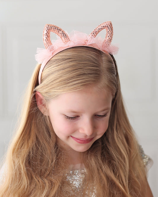 Rose Gold Sequin Cat Headband - Sequin Cat Headband - Peach Cat Headband - Sequin Cat Ears