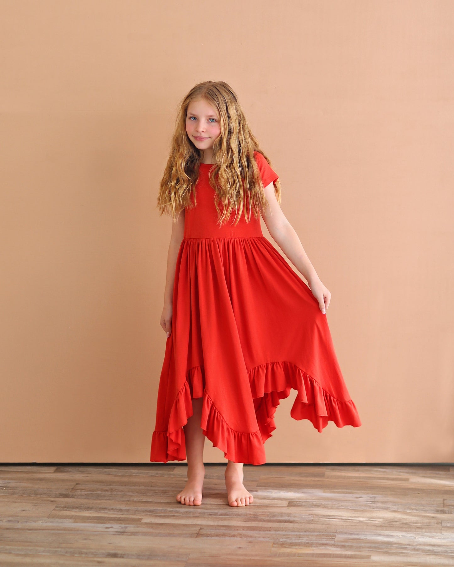 Red Boho Dress - Long Ruffle Dress - High-low Hem Ruffle Dress - Full Skirt Red Dress - Twirly Dress