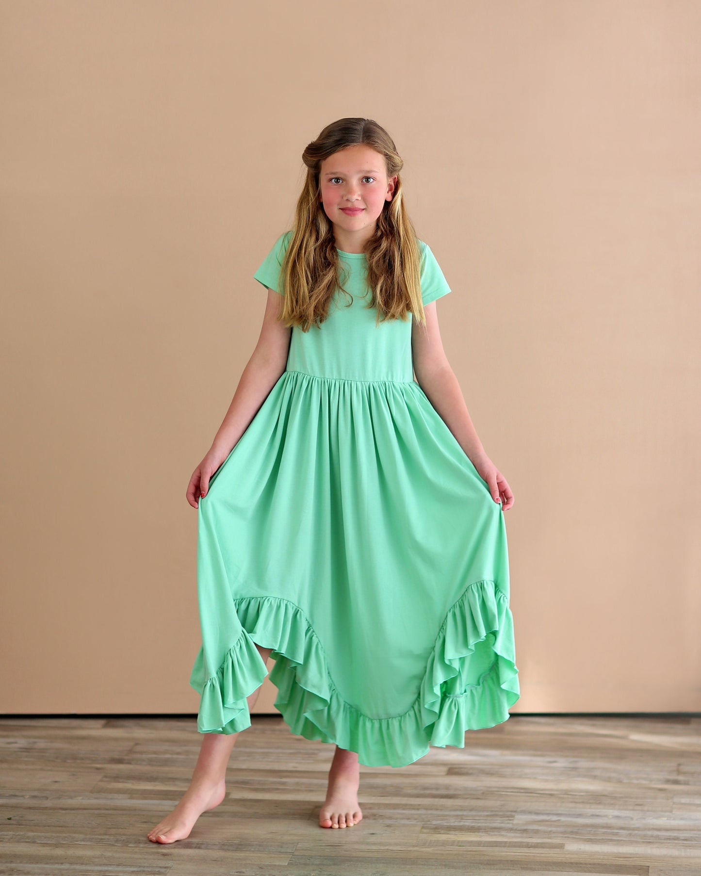 Mint Boho Dress - Long Ruffle Dress - High-low Hem Ruffle Dress - Full Skirt Red Dress - Green Twirly Dress