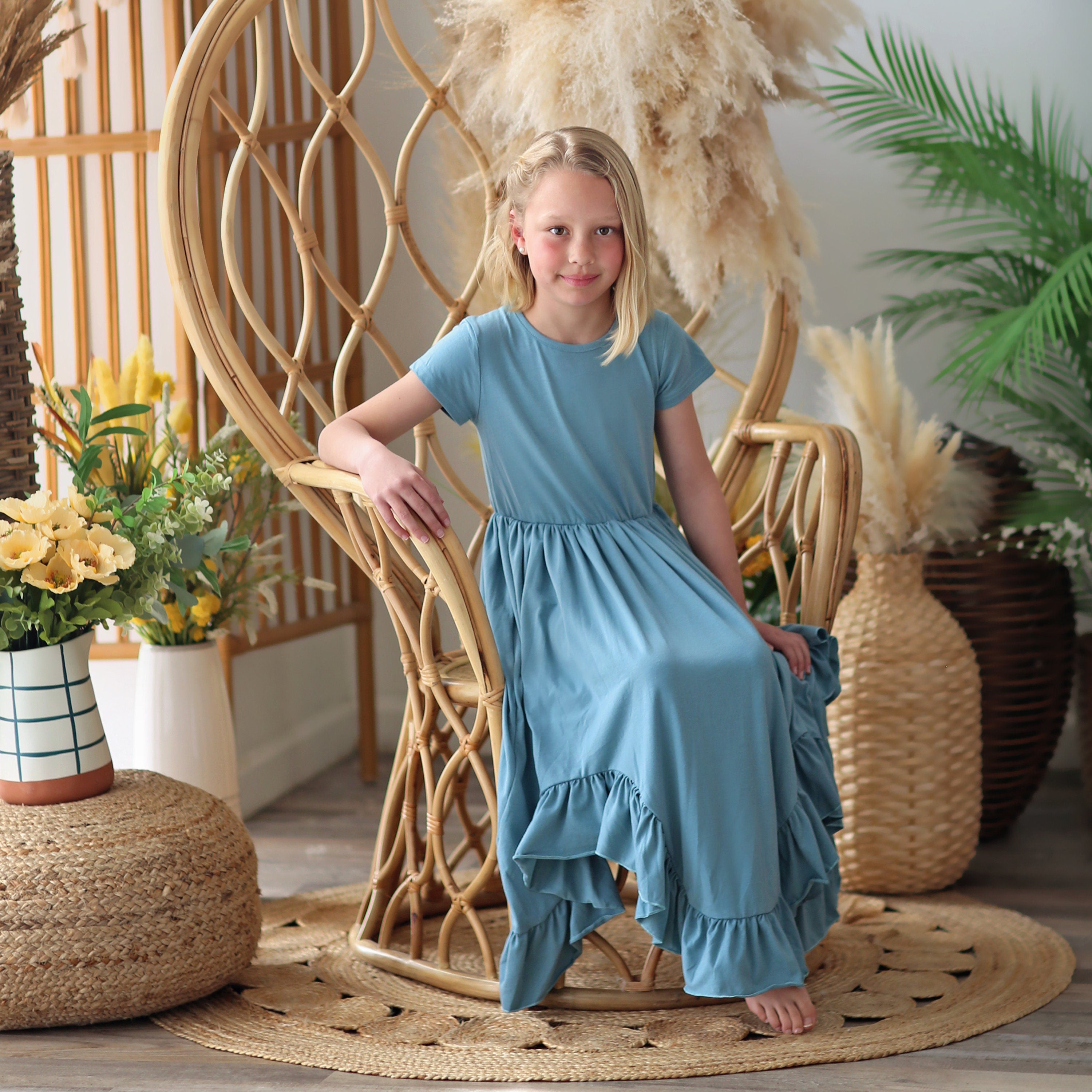 Teal Boho Dress - Long Ruffle Dress - High-low Hem Ruffle Dress - Full Skirt Red Dress - Turquoise Twirly Dress