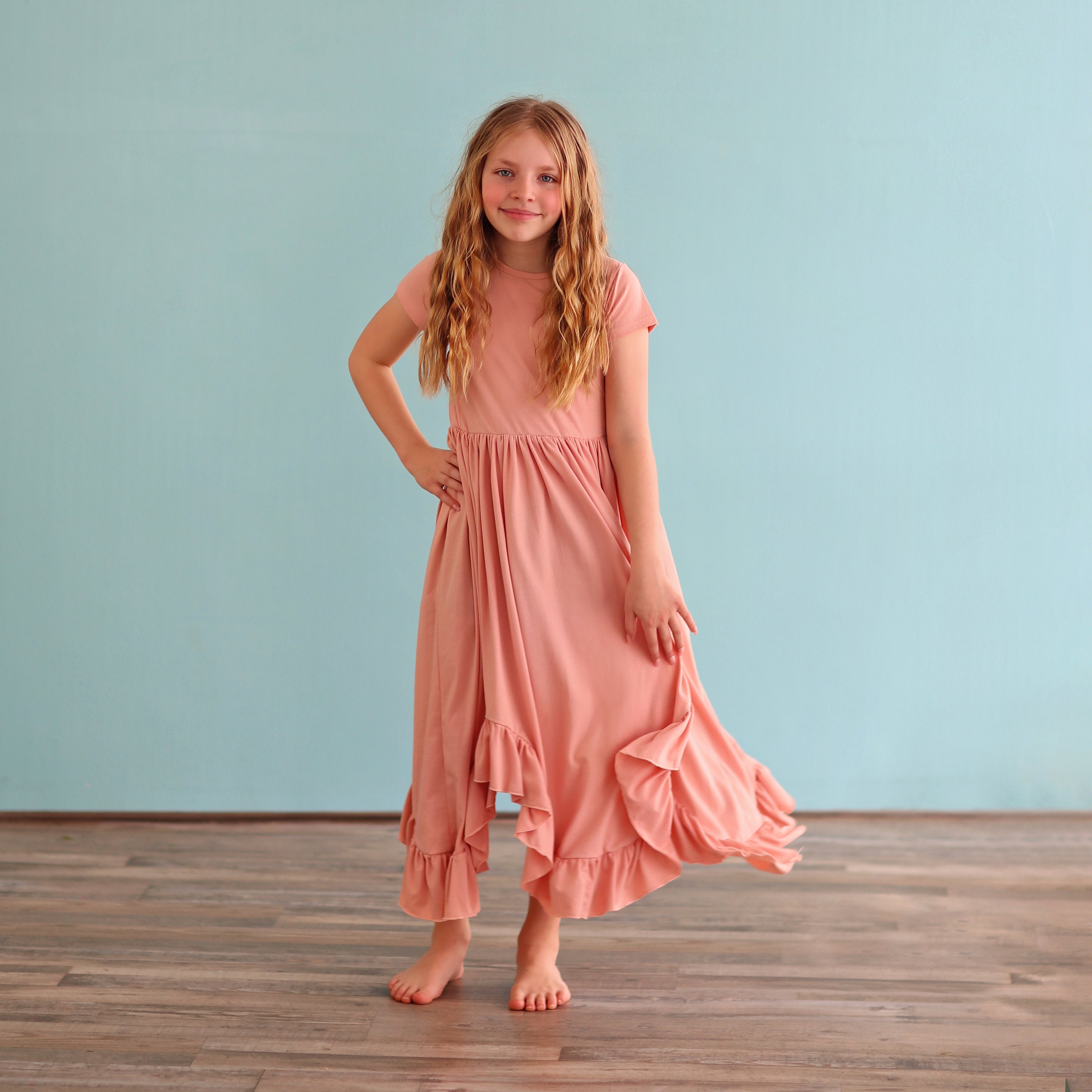 Blush Boho Dress - Long Ruffle Dress - High-low Hem Ruffle Dress - Full Skirt Red Dress - Blush Pink Twirly Dress