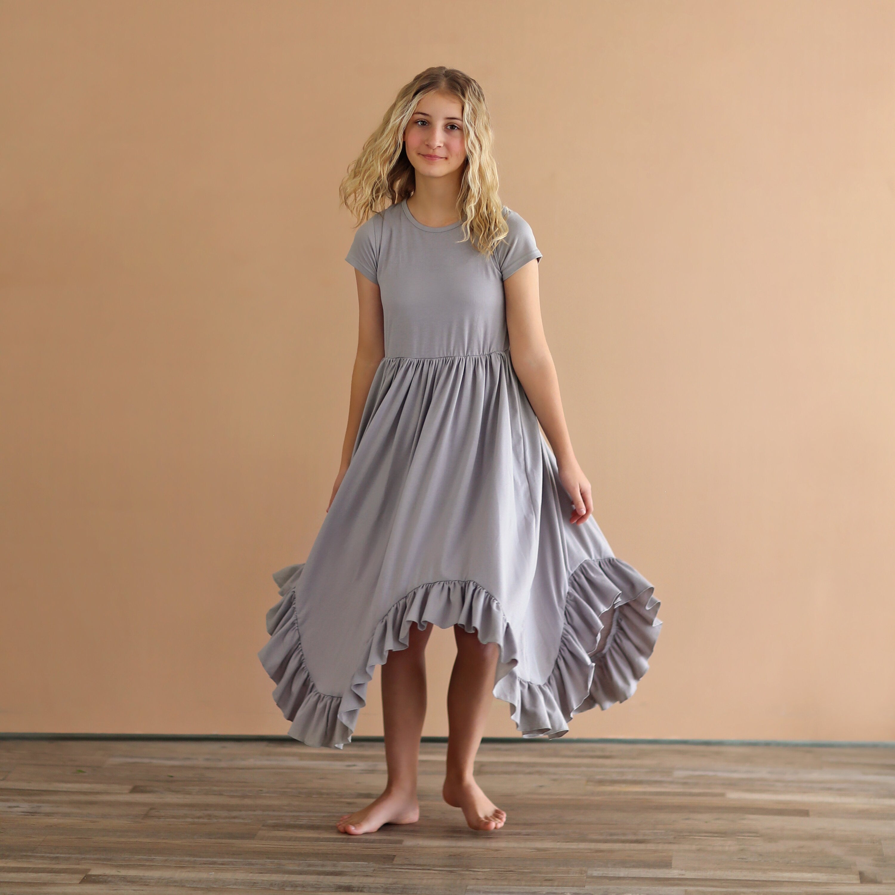 Gray Boho Dress - Long Ruffle Dress - High-low Hem Ruffle Dress - Full Skirt Red Dress - Gray Twirly Dress