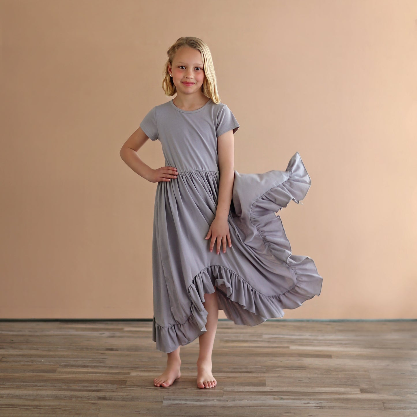 Gray Boho Dress - Long Ruffle Dress - High-low Hem Ruffle Dress - Full Skirt Red Dress - Gray Twirly Dress