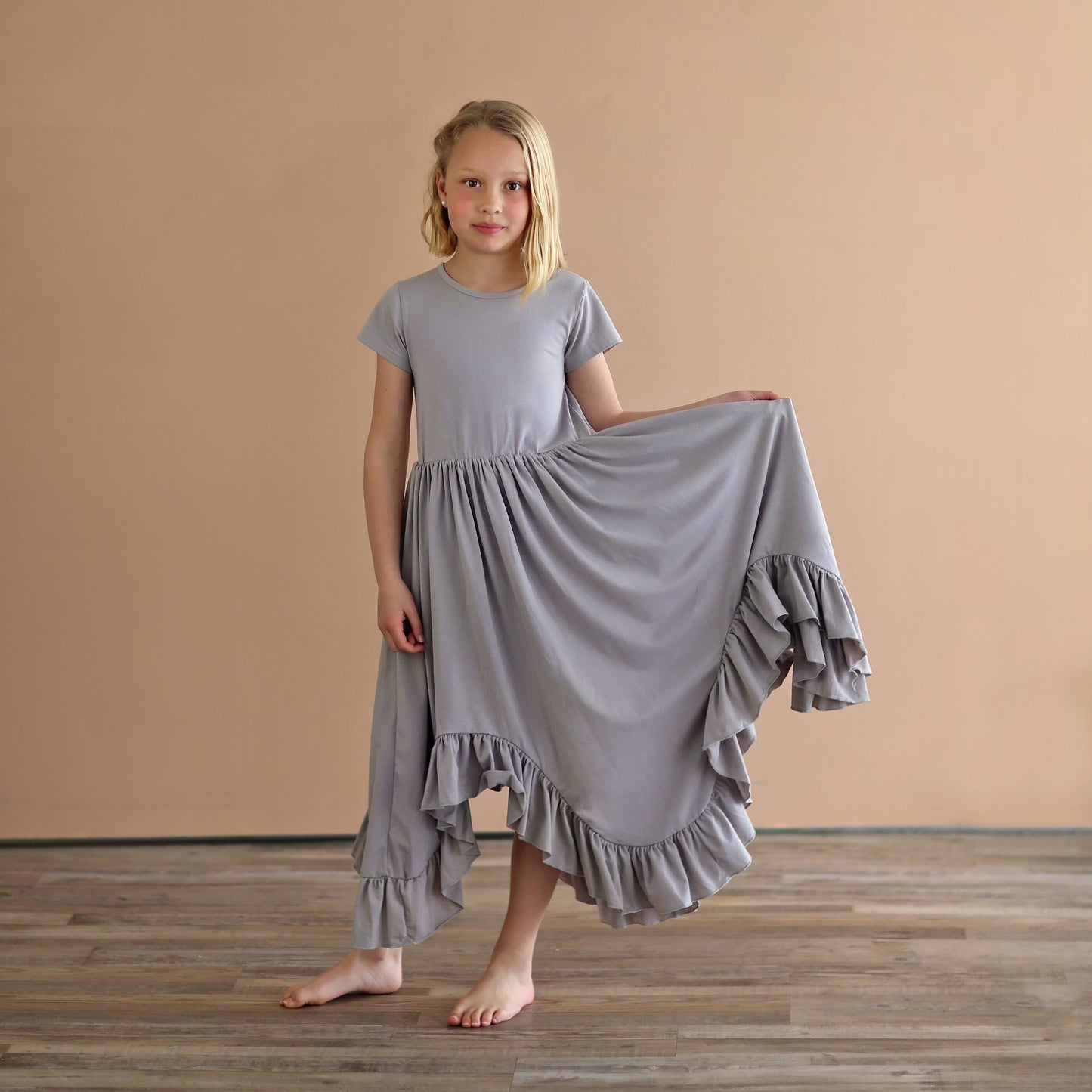 Gray Boho Dress - Long Ruffle Dress - High-low Hem Ruffle Dress - Full Skirt Red Dress - Gray Twirly Dress