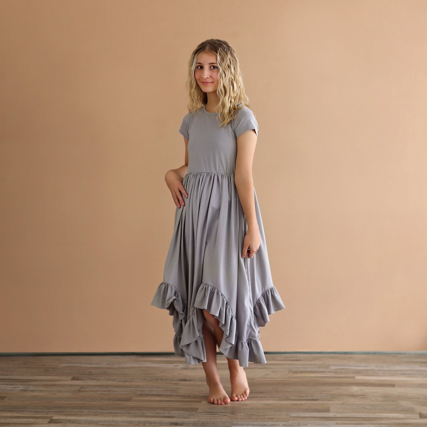 Gray Boho Dress - Long Ruffle Dress - High-low Hem Ruffle Dress - Full Skirt Red Dress - Gray Twirly Dress