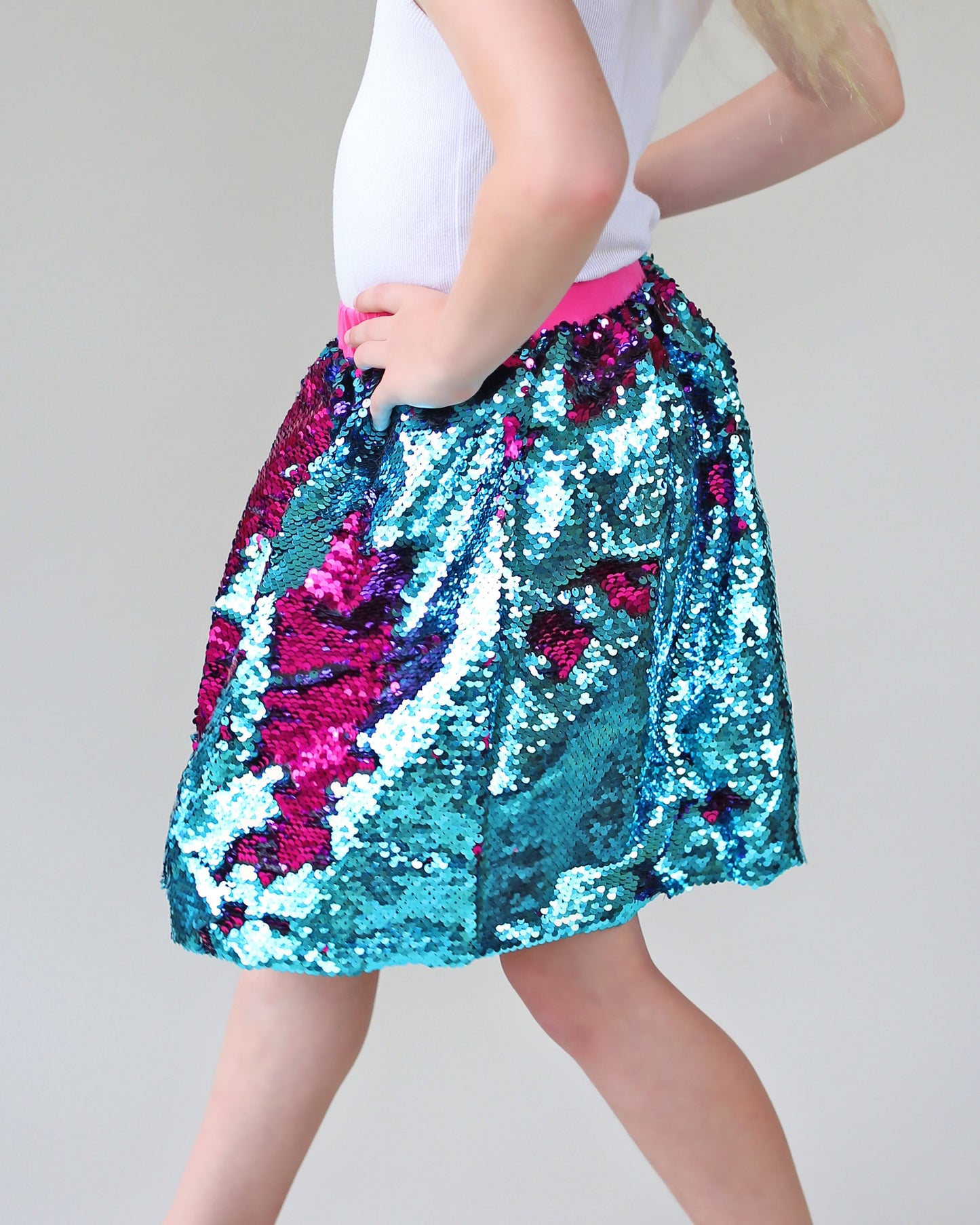 Aqua and Hot Pink Flip Bubble Skirt - Aqua and Hot Pink Skirt - Magic Sequin Skirt - Birthday Skirt - Party Bubble Skirt - Twirly Skirt